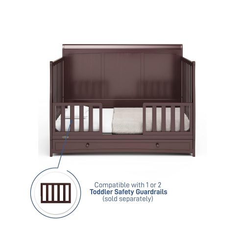 그라코 Graco Asheville 4-in-1 Convertible Crib with Drawer - Full-Size Storage Drawer, Crib Easily Converts to Daybed, Toddler Bed, and Full-Size Bed, Espresso , 53.23x30.31x40 Inch (Pack