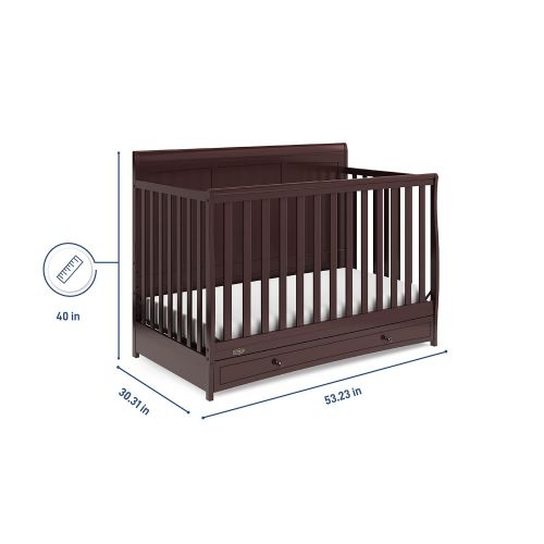 그라코 Graco Asheville 4-in-1 Convertible Crib with Drawer - Full-Size Storage Drawer, Crib Easily Converts to Daybed, Toddler Bed, and Full-Size Bed, Espresso , 53.23x30.31x40 Inch (Pack