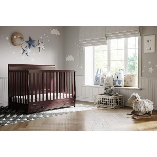 그라코 Graco Asheville 4-in-1 Convertible Crib with Drawer - Full-Size Storage Drawer, Crib Easily Converts to Daybed, Toddler Bed, and Full-Size Bed, Espresso , 53.23x30.31x40 Inch (Pack