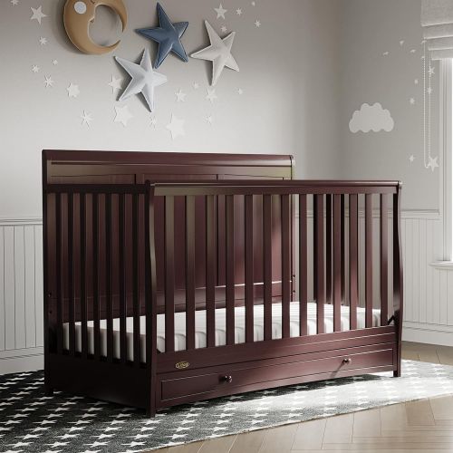 그라코 Graco Asheville 4-in-1 Convertible Crib with Drawer - Full-Size Storage Drawer, Crib Easily Converts to Daybed, Toddler Bed, and Full-Size Bed, Espresso , 53.23x30.31x40 Inch (Pack