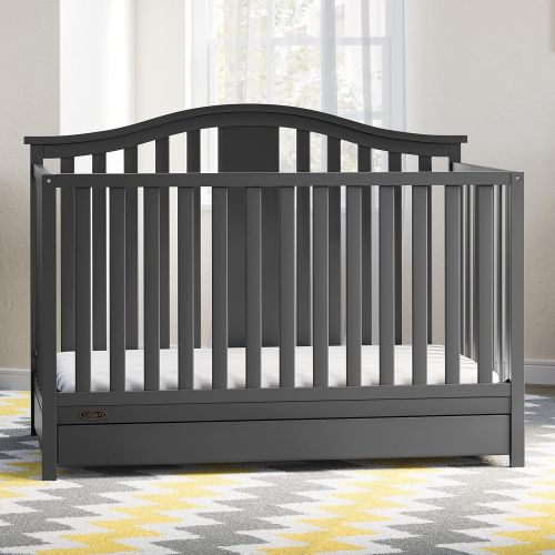 그라코 Graco Solano 4-in-1 Convertible Crib (Gray) ? Easily Converts to Toddler Bed, Daybed or Full-Size Bed with Footboard and Headboard, 3-Position Adjustable Mattress Support Base