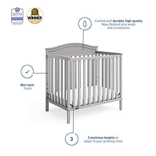 그라코 Graco Stella 4-in-1 Convertible Mini Crib with Bonus Mattress ? GREENGUARD Gold Certified, Includes Bonus 2.75 Inch Thick Mattress with Water-Resistant Cover, Pebble Gray