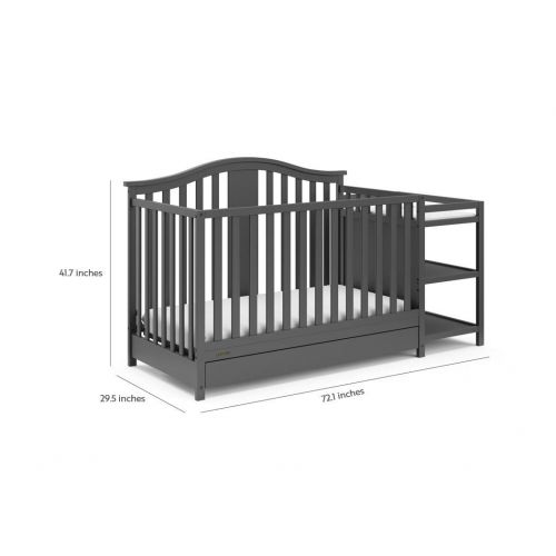 그라코 Graco Solano 4-in-1 Convertible Crib with Drawer and Changer (Gray) - JPMA-Certified Crib and Changer, Attached Changing Table with 2 Shelves, and Water-Resistant Changing Pad