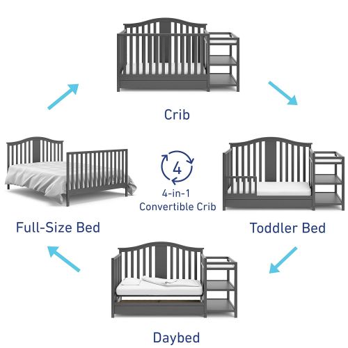 그라코 Graco Solano 4-in-1 Convertible Crib with Drawer and Changer (Gray) - JPMA-Certified Crib and Changer, Attached Changing Table with 2 Shelves, and Water-Resistant Changing Pad