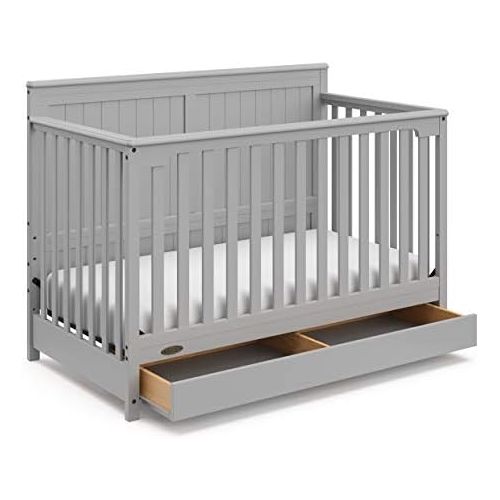 그라코 Graco Hadley 4-in-1 Convertible Crib with Drawer - GREENGUARD Gold Certified, Converts to Daybed, Toddler and Full-Size Bed, Adjustable Mattress Height, Undercrib Storage, Pebble G