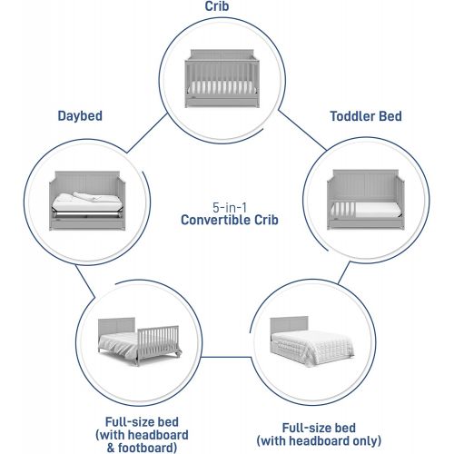 그라코 Graco Hadley 4-in-1 Convertible Crib with Drawer - GREENGUARD Gold Certified, Converts to Daybed, Toddler and Full-Size Bed, Adjustable Mattress Height, Undercrib Storage, Pebble G