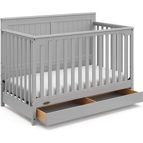 그라코 Graco Hadley 4-in-1 Convertible Crib with Drawer - GREENGUARD Gold Certified, Converts to Daybed, Toddler and Full-Size Bed, Adjustable Mattress Height, Undercrib Storage, Pebble G