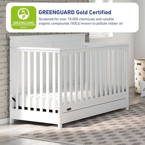 그라코 Graco Hadley 4-in-1 Convertible Crib with Drawer - GREENGUARD Gold Certified, Converts to Daybed, Toddler and Full-Size Bed, Adjustable Mattress Height, Undercrib Storage, Pebble G