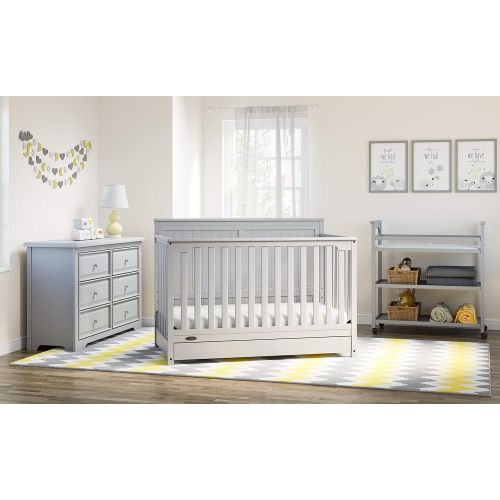 그라코 Graco Hadley 4-in-1 Convertible Crib with Drawer - GREENGUARD Gold Certified, Converts to Daybed, Toddler and Full-Size Bed, Adjustable Mattress Height, Undercrib Storage, Pebble G