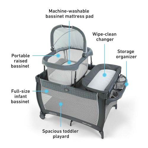 그라코 Graco Pack n Play Day2Dream Travel Bassinet Playard Features Portable Bassinet Diaper Changer and More, Alaska