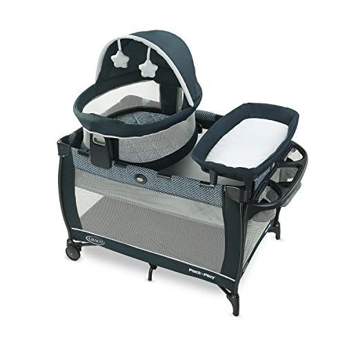 그라코 Graco Pack n Play Travel Dome LX Playard Includes Portable Bassinet, Full-Size Infant Bassinet, and Diaper Changer, Leyton
