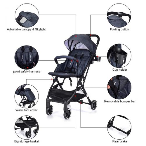 그라코 Graco COSTWAY Foldable Baby Stroller Lightweight Kids Carriage Pushchair W/Foot Cover Ink