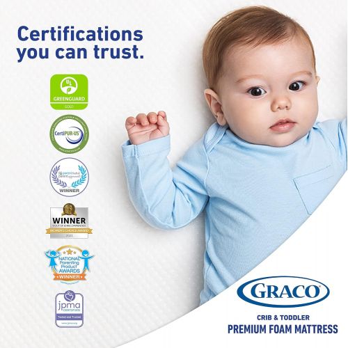 그라코 Graco Premium Foam Crib & Toddler Mattress ? 2021 Edition, GREENGUARD Gold and CertiPUR-US Certified, 100% Machine Washable, Breathable, Water-Resistant Cover, Ideal Firmness for I