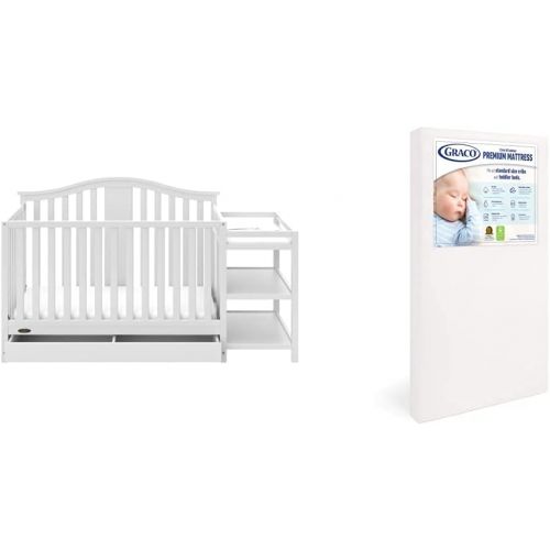 그라코 Graco Solano 4-in-1 Convertible Crib with Drawer and Changer (White) - JPMA-Certified Crib and Changer & Premium Foam Crib & Toddler Mattress ? GREENGUARD Gold and CertiPUR-US Cert