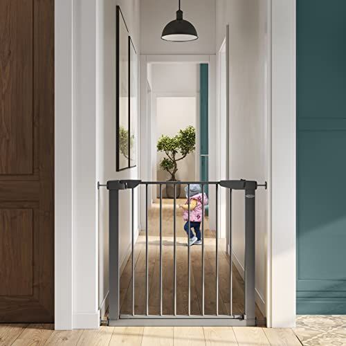 그라코 Graco BabySteps Walk-Thru Metal Safety Gate (Gray) - Pressure-Mounted Baby Gate for Doorway, Expands from 29.5-40.5 Inches, 29.5 Inches Tall, Includes 3 Extensions, Perfect for Chi