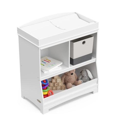 그라코 Graco Benton Changing Table with Storage and Removable Topper (White) - GREENGUARD Gold Certified, 2 Open Storage Cubbies, 1 Large Storage Bin, Removable Changing Topper