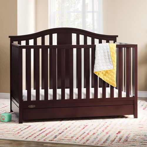 그라코 Graco Solano 4-in-1 Convertible Crib with Drawer - Converts to Daybed, Toddler Bed, and Full Size Bed, Undercrib Storage Drawer, Adjustable Mattress Height, Espresso