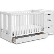 Graco Remi Convertible Crib with Drawer and Changer (White) - JPMA Certified, Attached Changing Table with 3 Drawers, 2 Shelves, and Water-Resistant Changing Pad