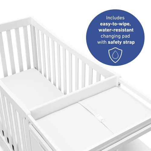 그라코 Graco Remi Convertible Crib with Drawer and Changer (White) - JPMA Certified, Attached Changing Table with 3 Drawers, 2 Shelves, and Water-Resistant Changing Pad