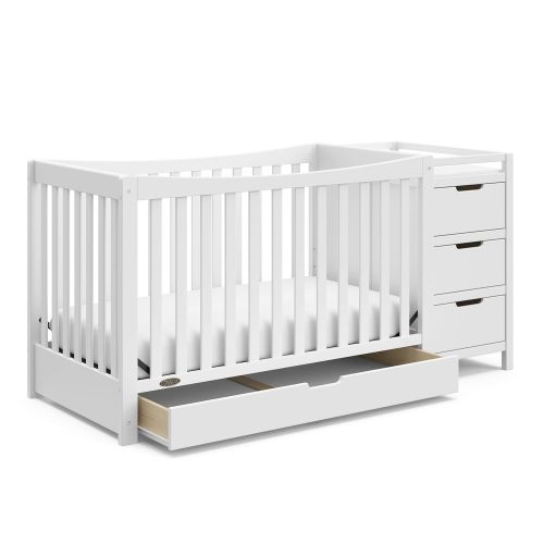 그라코 Graco Remi Convertible Crib with Drawer and Changer (White) - JPMA Certified, Attached Changing Table with 3 Drawers, 2 Shelves, and Water-Resistant Changing Pad