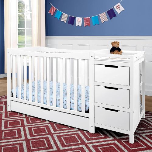 그라코 Graco Remi Convertible Crib with Drawer and Changer (White) - JPMA Certified, Attached Changing Table with 3 Drawers, 2 Shelves, and Water-Resistant Changing Pad