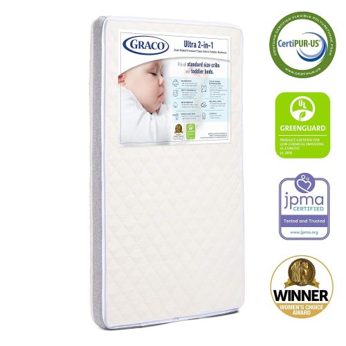 그라코 Graco Ultra 2-in-1 Premium Dual-Sided Crib & Toddler Mattress - 2021 Edition, GREENGUARD Gold Certified, 100% Machine Washable, Water-Resistant Cover, Dual-Comfort for Infant & Tod