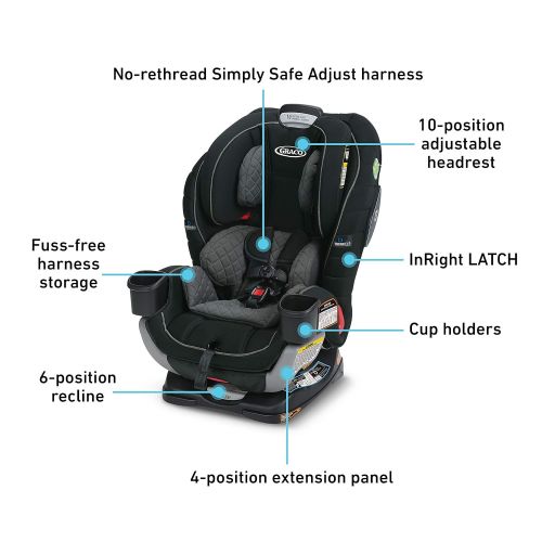 그라코 Graco Extend2Fit 3 in 1 Car Seat Ride Rear Facing Longer with Extend2Fit, featuring TrueShield Side Impact Technology, Ion , 20.75x19x24.5 Inch (Pack of 1)
