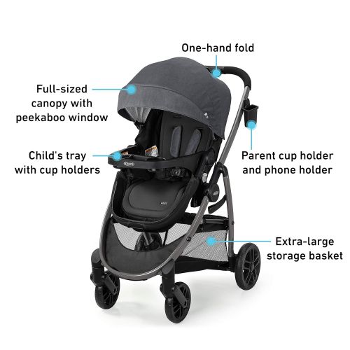 그라코 Graco Modes Pramette Stroller Baby Stroller with True Bassinet Mode, Reversible Seat, One Hand Fold, Extra Storage, Child Tray, Redmond, Amazon Exclusive