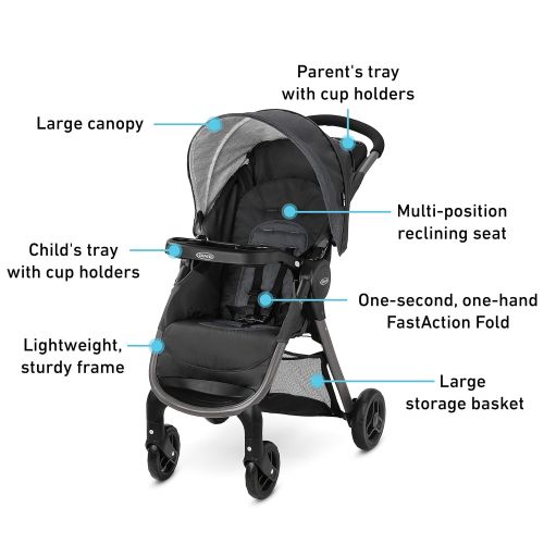 그라코 Graco FastAction SE Travel System Includes Quick Folding Stroller and SnugRide 35 Lite Infant Car Seat, Redmond, Amazon Exclusive