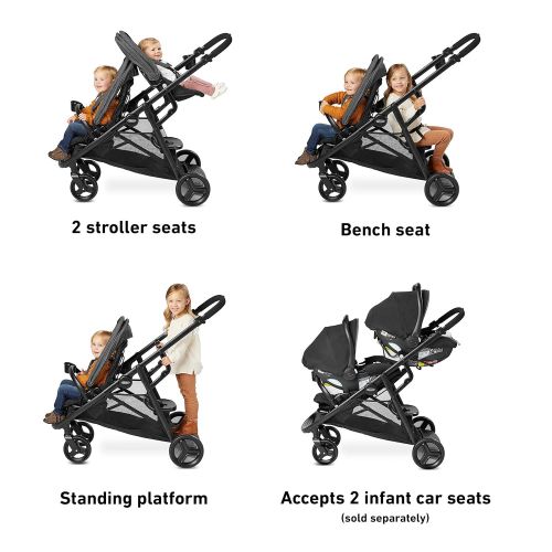 그라코 Graco Ready2Grow LX 2.0 Double Stroller Features Bench Seat and Standing Platform Options, Gotham