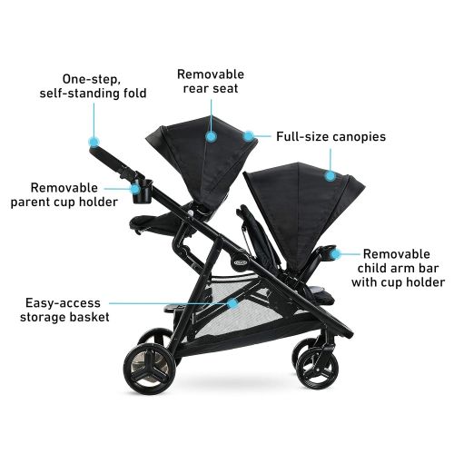 그라코 Graco Ready2Grow LX 2.0 Double Stroller Features Bench Seat and Standing Platform Options, Gotham