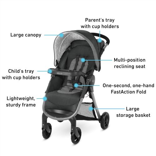 그라코 GRACO FastAction SE Travel System Includes Quick Folding Stroller and SnugRide 35 Lite Infant Car Seat, Derby