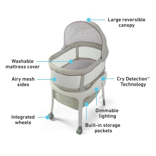그라코 Graco Sense2Snooze Baby Bassinet with Cry Detection Technology and Responds to Babys Cries to Help Soothe Back to Sleep, Roma