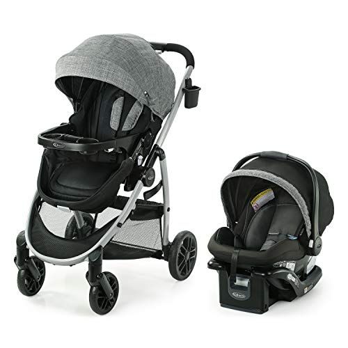 그라코 Graco Modes Pramette Travel System Includes Baby Stroller with True Bassinet Mode, Reversible Seat, One Hand Fold, Extra Storage, Child Tray and SnugRide 35 Infant Car Seat, Ellin