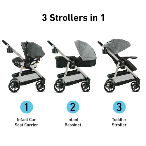 그라코 Graco Modes Pramette Travel System Includes Baby Stroller with True Bassinet Mode, Reversible Seat, One Hand Fold, Extra Storage, Child Tray and SnugRide 35 Infant Car Seat, Ellin