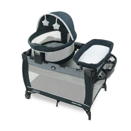 그라코 Graco Pack n Play Travel Dome LX Playard Includes Portable Bassinet, Full-Size Infant Bassinet, and Diaper Changer, Leyton