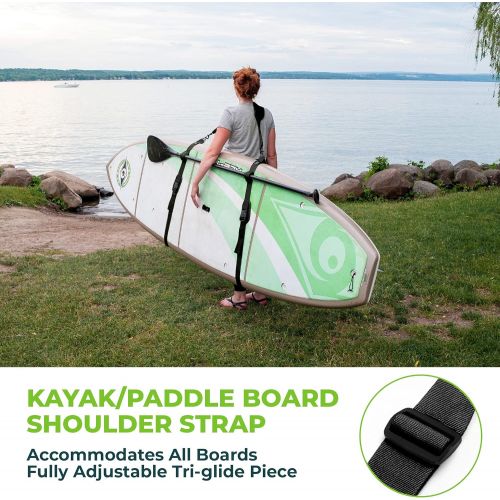  Gradient Fitness Kayak/Paddle Board/Surfboard Shoulder Strap Hands-Free SUP Carrying Strap Boards with Padded Shoulder Sling, Paddle Carrier & Metal Accessories