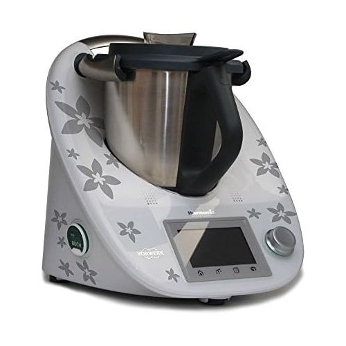  Grafix Aufkleber fuer den Thermomix TM5 - Bluetensterne silbergrau