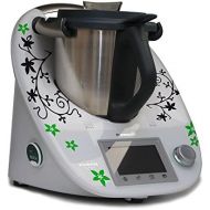 Grafix Aufkleber fuer den Thermomix TM5 & TM6 - Ranke mit Blumen schwarz matt hellgruen