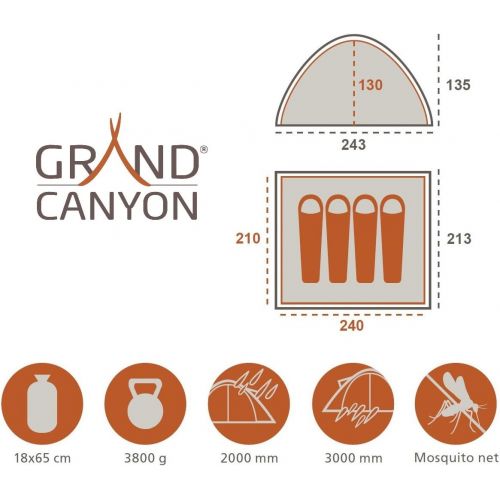  Grand Canyon Phoenix L - Kuppel-/ Igluzelt, 4 Personen, fuer Trekking, Camping, Outdoor, Festival, in verschiedenen farben