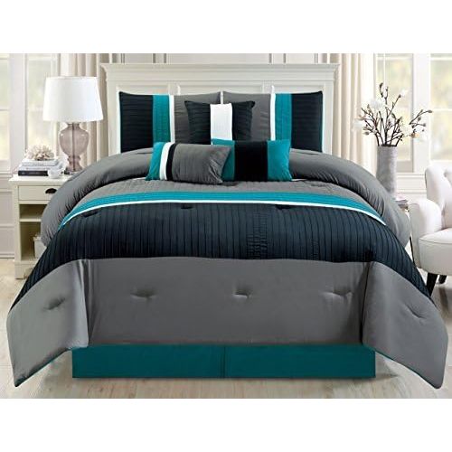  Grand Linen Modern 4 - Piece Teal BlueGreyBlack Grommet curtain set DrapesWindow Panels 120 Wide X 84 Tall