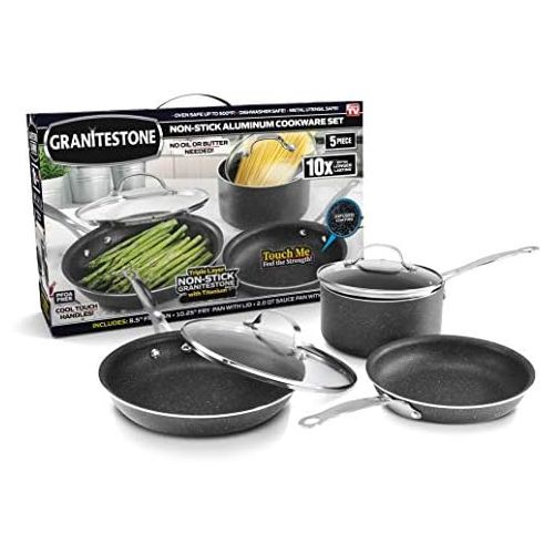  [아마존베스트]GRANITESTONE 5 Piece Cookware Set, Scratch-Proof, Nonstick Granite-coated, PFOA-Free As Seen On TV