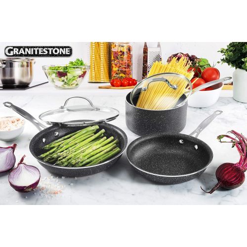  [아마존베스트]GRANITESTONE 5 Piece Cookware Set, Scratch-Proof, Nonstick Granite-coated, PFOA-Free As Seen On TV