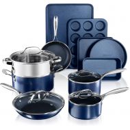 Granitestone Blue Nonstick Pots and Pans Set, 15 Piece Cookware & Bakeware Set with Ultra Nonstick PFOA Free Coating?Includes Frying Pans, Saucepans, Stock Pots, Steamers, Cookie S