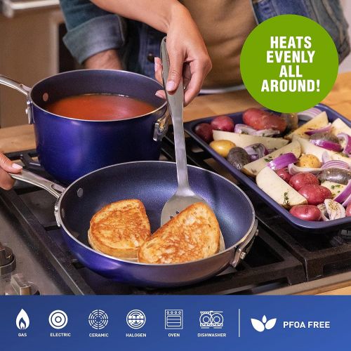  Granitestone Blue Nonstick Pots and Pans Set, 15 Piece Cookware & Bakeware Set with Ultra Nonstick PFOA Free Coating?Includes Frying Pans, Saucepans, Stock Pots, Steamers, Cookie S