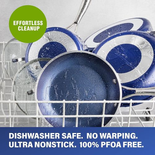  Granitestone Blue Nonstick Pots and Pans Set, 15 Piece Cookware & Bakeware Set with Ultra Nonstick PFOA Free Coating?Includes Frying Pans, Saucepans, Stock Pots, Steamers, Cookie S