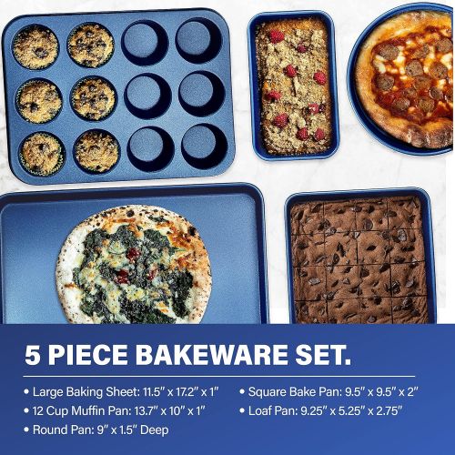  Granitestone Blue Nonstick Pots and Pans Set, 15 Piece Cookware & Bakeware Set with Ultra Nonstick PFOA Free Coating?Includes Frying Pans, Saucepans, Stock Pots, Steamers, Cookie S