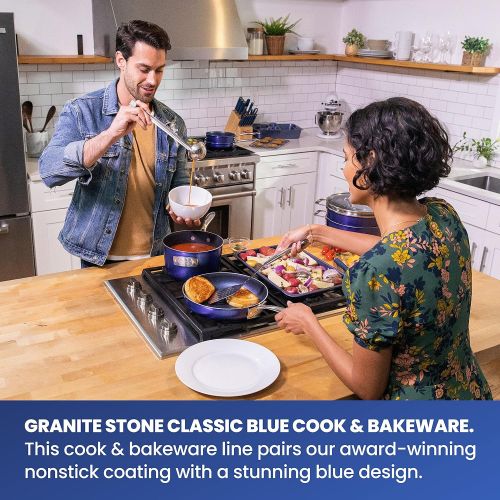  Granitestone Blue Nonstick Pots and Pans Set, 15 Piece Cookware & Bakeware Set with Ultra Nonstick PFOA Free Coating?Includes Frying Pans, Saucepans, Stock Pots, Steamers, Cookie S