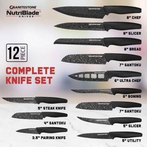  Granitestone Nutriblade 12-Piece Santoku Knives, High Grade Professional Chef Kitchen Knives with Easy-Grip Handles, Stainless Steel Rust-proof blades ? Dishwasher-safe As Seen On