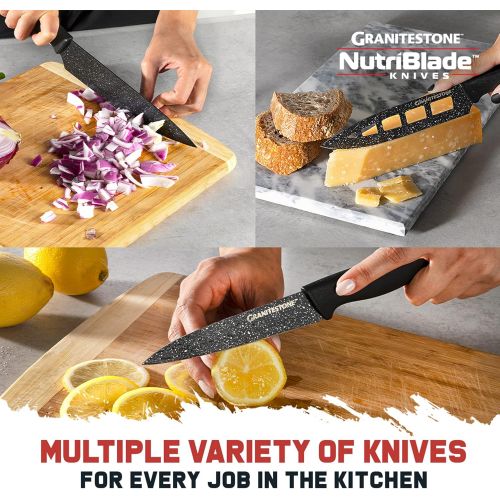  Nutriblade 6 PC Knife Set by Granitestone, Professional Kitchen Chef’s Knives with Ultra Sharp Stainless Steel Blades and Nonstick Granite Coating, Easy-Grip Handle, Rust-proof, Di